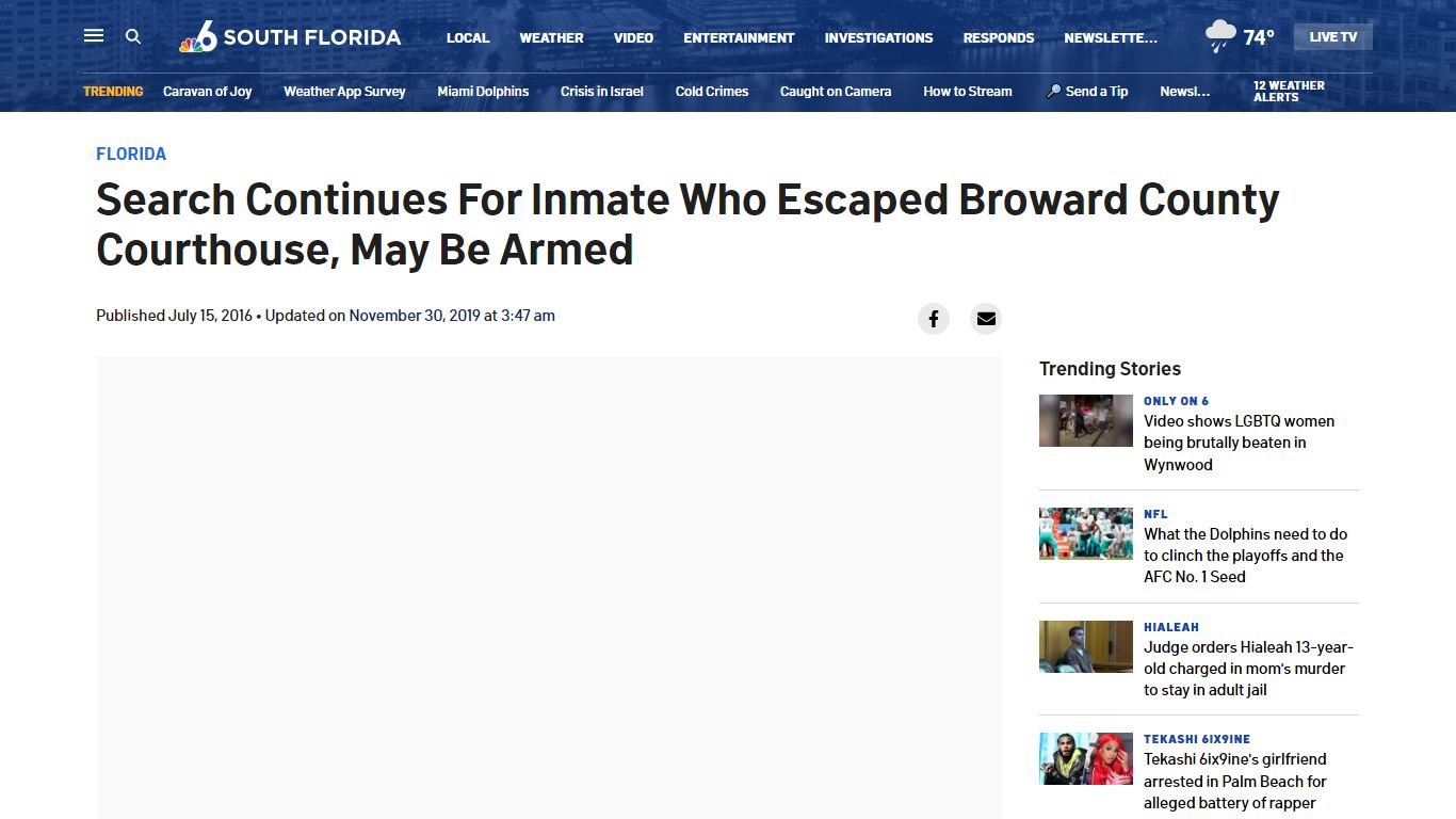 Search Continues For Inmate Who Escaped Broward County Courthouse, May ...