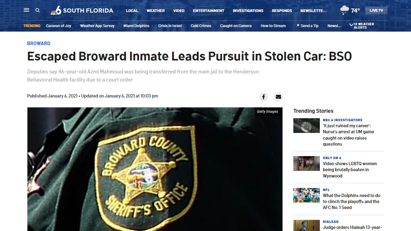 Authorities Searching for Inmate Who Escaped From Broward Sheriff’s ...